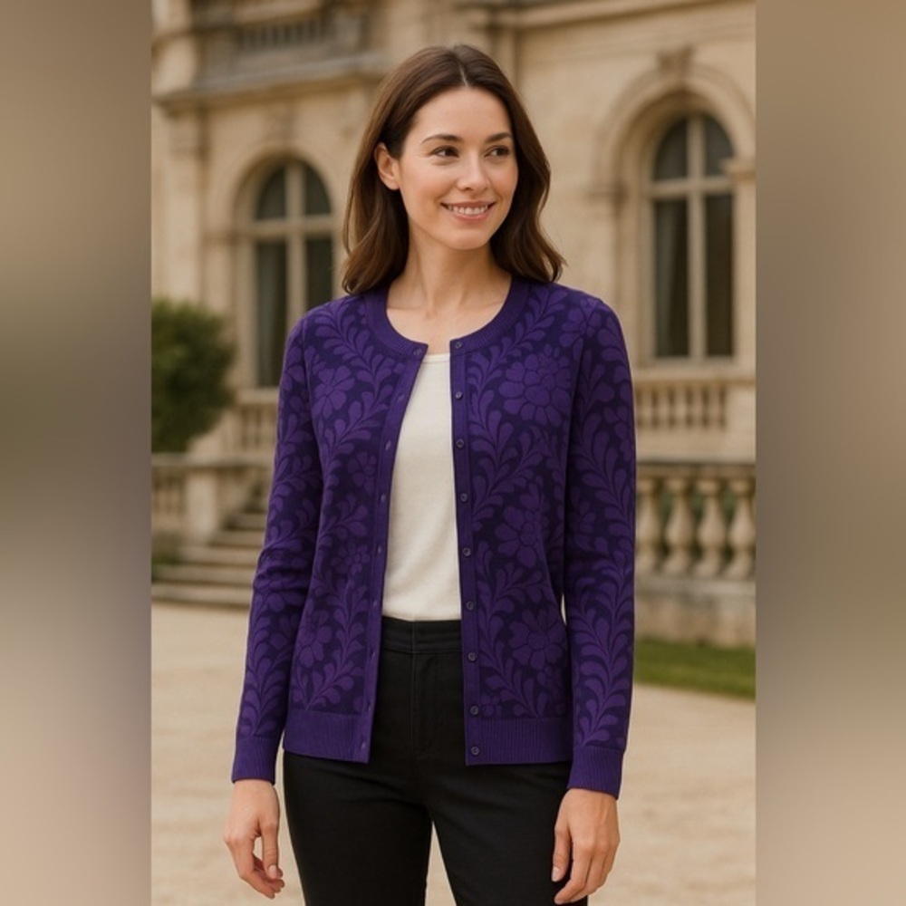 Purple Jewel-Tone Cardigan – Elegant Statement Layer Casual Luxe EUC M #654